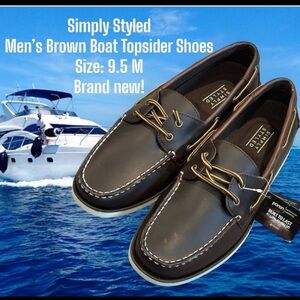Simply Styled Men Size 9.5 M Brown Topsider Preppy Leather Loafer Boat Shoes NWT